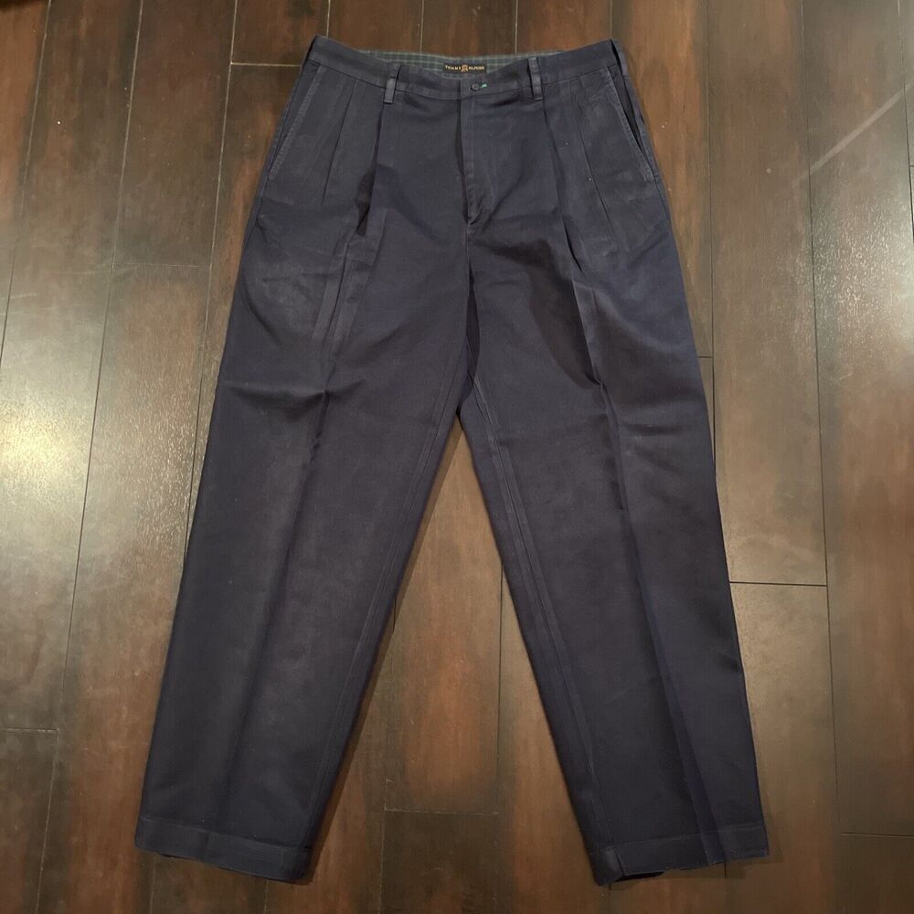 Men’s Tommy Hilfiger Pleated Front Navy Blue Khaki Dress Slacks 38X32